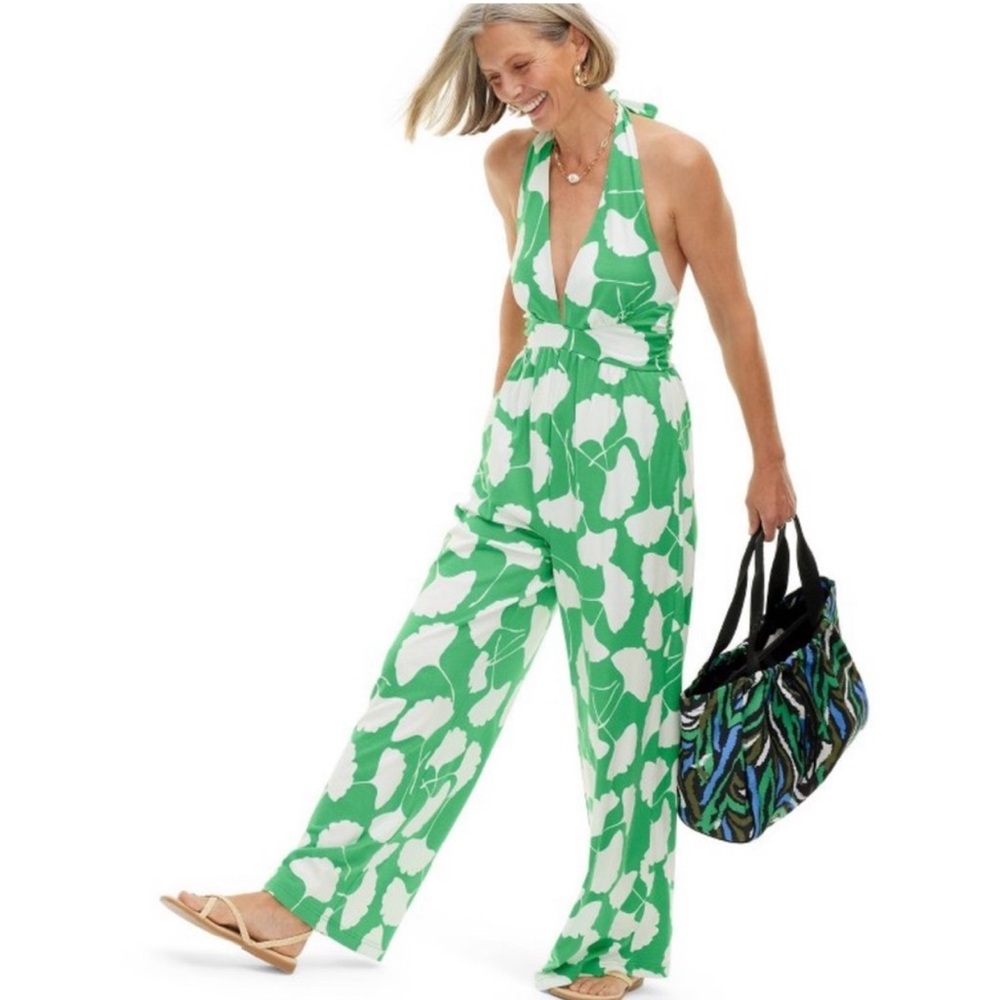 Diane Von Furstenberg x Target Ginkgo Halter Wide Leg Jumpsuit Floral Print XXS